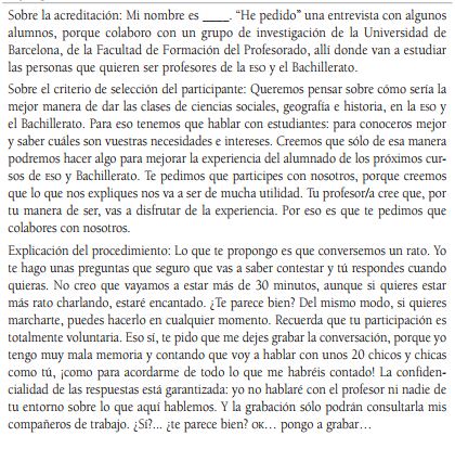 Entrada a la entrevista del alumnado con consentimiento informado