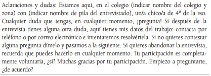 Entrada a la entrevista del alumnado con consentimiento informado