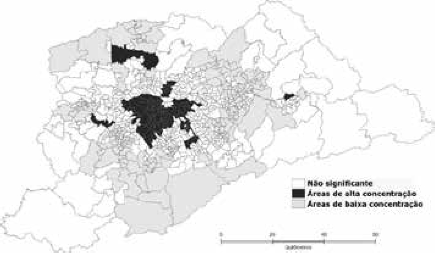 LISA Map de los Blancos de Clase Superior (RMSP 2010)
