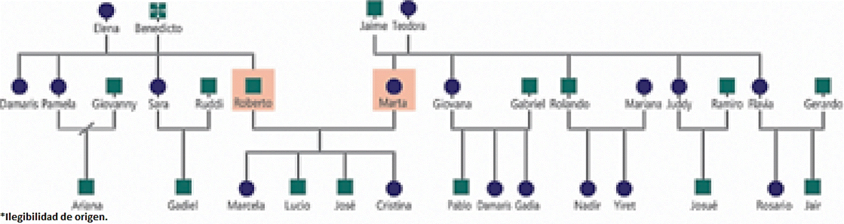 Genealog&iacute;a de la familia Escobar Huarachi, con destaque para la uni&oacute;n de Roberto y Mart