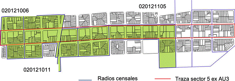Radios censales superpuestos con el sector 5 de la traza