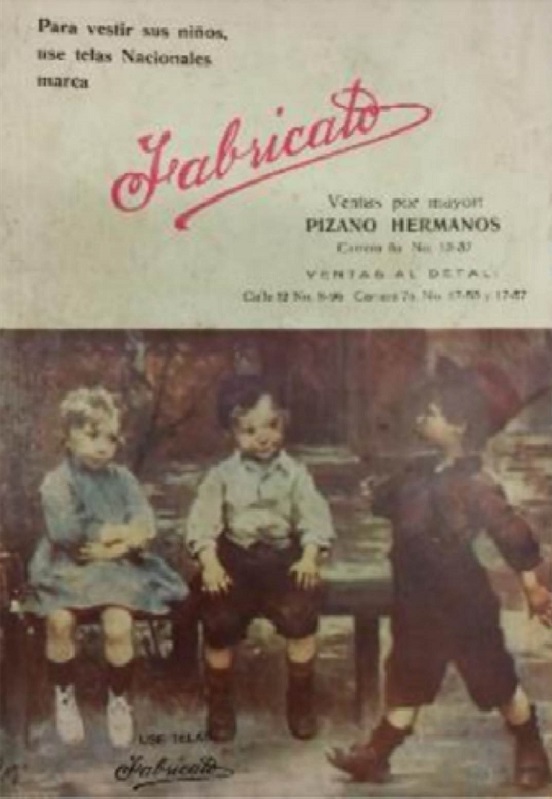 Anuncio publicitario de telas Fabricato, de origen nacional. En la imagen se puede ver que en el vestuario existen claras diferencias entre géneros. El Gráfico, noviembre, 1934.