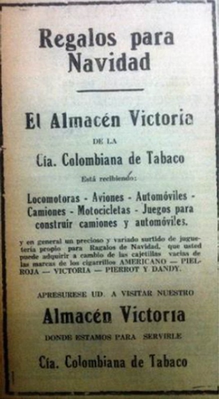 Anuncio publicitario de Juguetes importados para navidad. El Heraldo Antioquia. Diciembre de 1936.