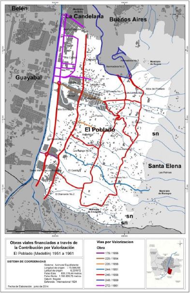 Obras financiadas mediante la contribución por
valorización en el sector de El Poblado, entre 1951 y 1961