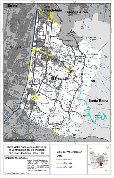 Obras financiadas mediante la contribución por
valorización en el sector de El Poblado, entre 1962 y 2008