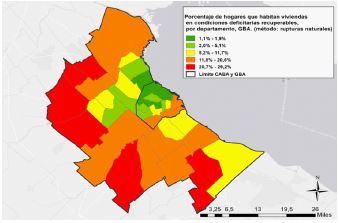 Porcentaje de hogares que habitan viviendas en condiciones deficitarias recuperables, por departamento, GBA, 2010