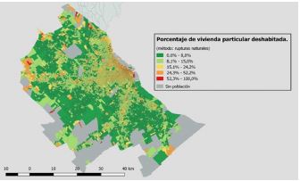 Porcentaje de vivienda particular deshabitada, por radio, GBA, 2010