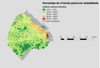 Porcentaje de viviendas particulares deshabitadas, por radio, CABA, 2010