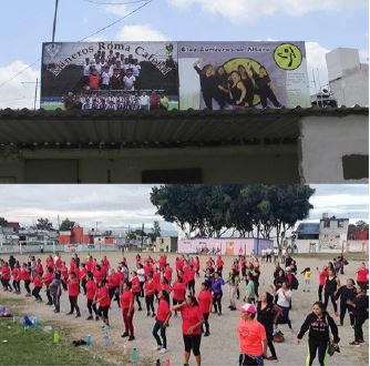 La pr&aacute;ctica de Zumba en el deportivo &ldquo;Los Cafetales&rdquo;, que se realiza diariamente por las mujeres de las colonias aleda&ntilde;as