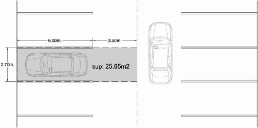 &Aacute;rea tributaria para caj&oacute;n de estacionamiento y circulaci&oacute;n de acuerdo a normativa
