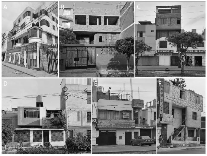 Fotograf&iacute;as de algunas viviendas muestreadas de sectores perif&eacute;ricos de Lima Metropolitana. Las viviendas tienen en com&uacute;n no haber sido concluidas y son resultado de la autoconstrucci&oacute;n