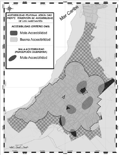 Mapa de percepci&oacute;n de accesibilidad peatonal a los escenarios de espacio p&uacute;blico