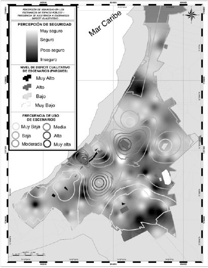 Mapa de percepci&oacute;n de seguridad en el d&iacute;a &ndash; d&eacute;ficit cualitativo &ndash; frecuencia de uso