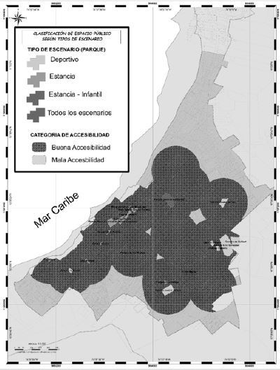 Mapa de accesibilidad a los escenarios de espacio p&uacute;blico