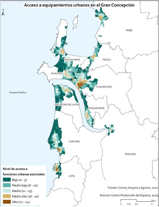 Mapa de los barrios de 15 minutos en el &Aacute;rea Metropolitana de Concepci&oacute;n