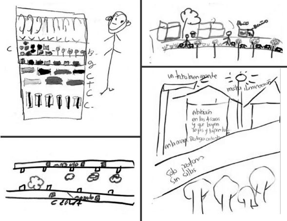 Cuatro de los dibujos realizados por los venteros informales regulados de la
calle Pichincha entre Carabobo y Bolívar.