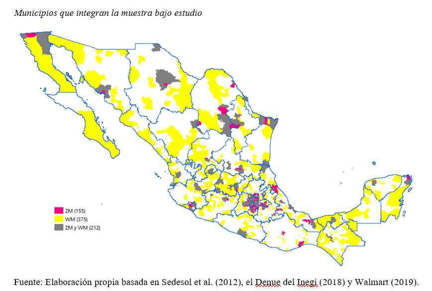 Municipios que integran la muestra bajo estudio