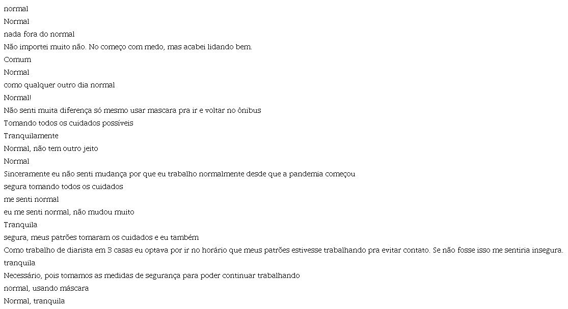 Sentimento de normalidade e neutralidade frente à pandemia –
                        Trabalhadoras domésticas