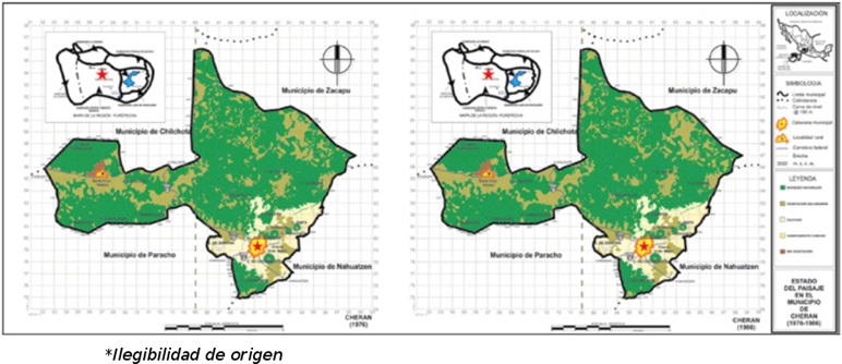 Estado del paisaje en 1976 y 1986.