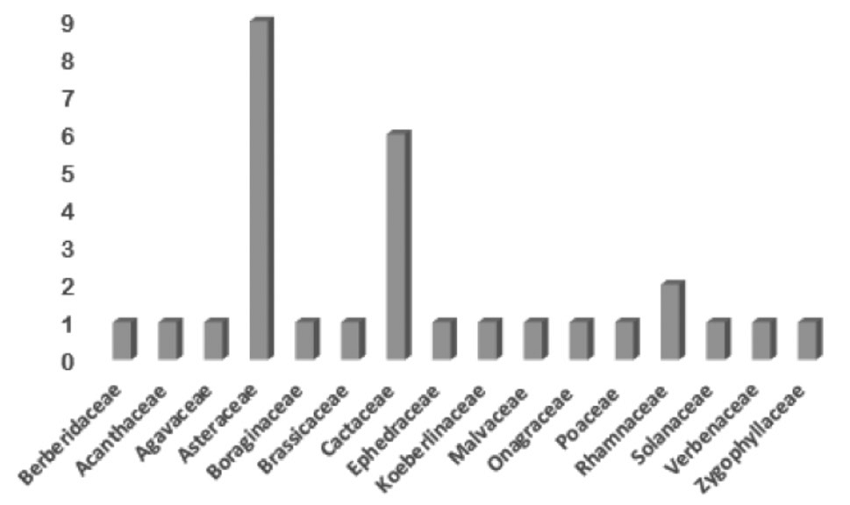 N&uacute;mero de g&eacute;neros registrados por familia.