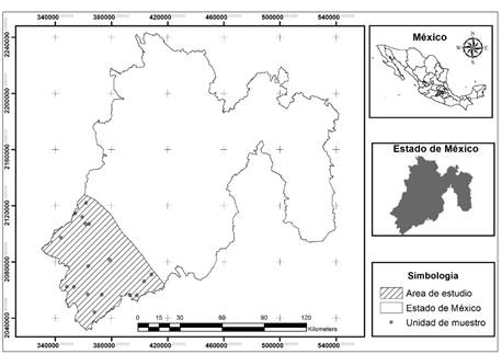 Ubicaci&oacute;n del &aacute;rea de estudio en el estado de M&eacute;xico.