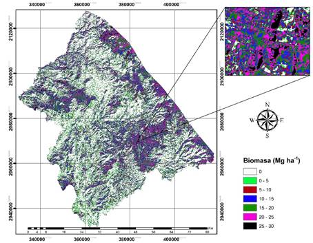 Distribuci&oacute;n espacial de biomasa estimada con el modelo 5.