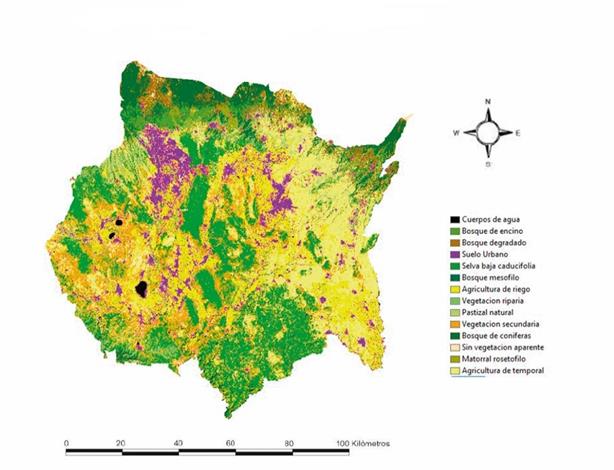 Mapa de categor&iacute;as de uso de suelo del 2000 del estado de Morelos.