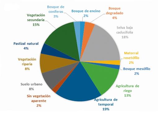 Porcentajes de cada una de las categor&iacute;as de uso de suelo del 2009 en el estado de Morelos.