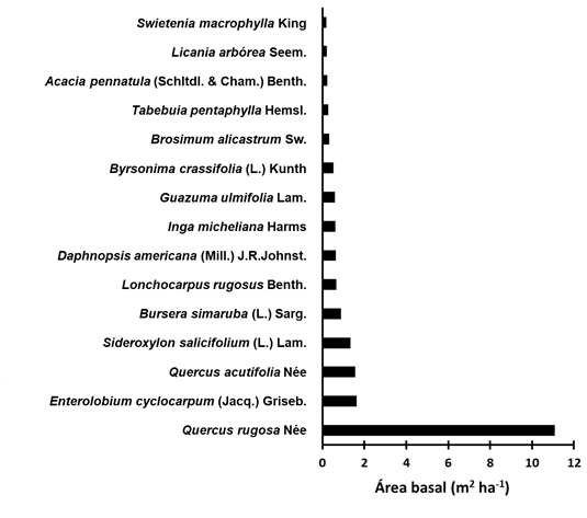 Dominancia de las principales especies forestales identificadas en &aacute;reas forestales.