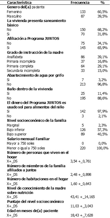 Tabla 1. Caracter&iacute;sticas Socioepidemiol&oacute;gica. Centro de Salud Churubamba. Hu&aacute;nuco 2017