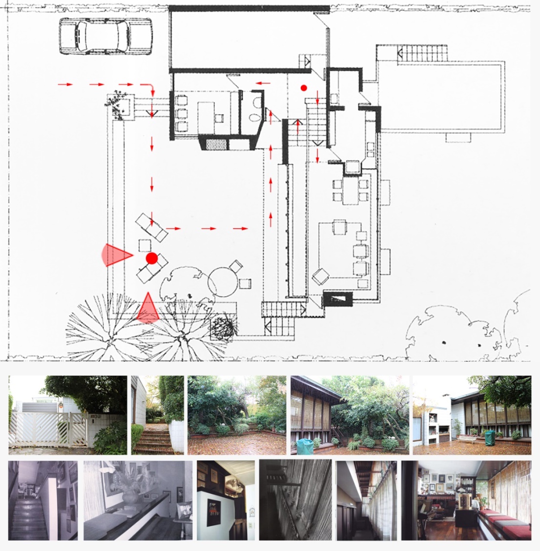 Recorrido para el ingreso de la vivienda Grebol de los arq. C. Lenci, J. M. Escudero y R. Kuri,1971