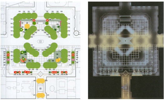 Plantas (nocturna y diurna) del relevamiento del espacio p�blico. Plaza Cagancha, ciudad de Montevideo.