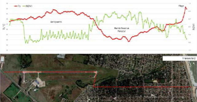 Valores de Ts y NDVI para la Transecta 2
