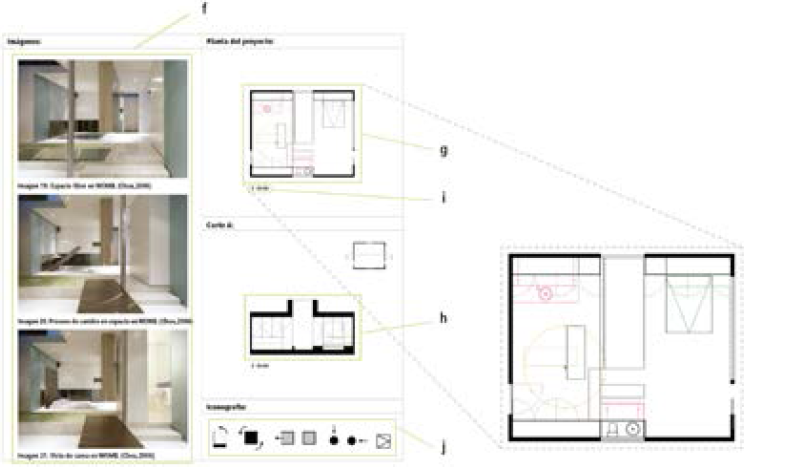 Detalle de perspectivas, planta corte e iconos de la ficha de an�lisis