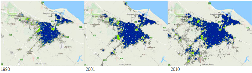 Crecimiento del �rea urbana 1990-2001-2010