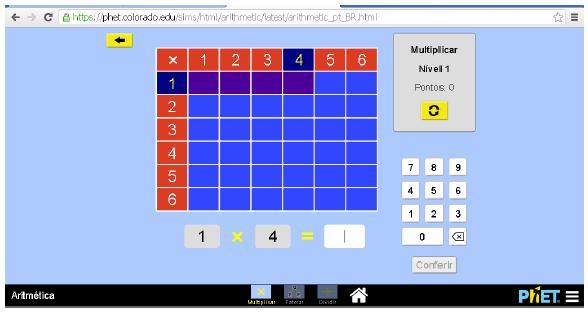 tela resultado da tabuada