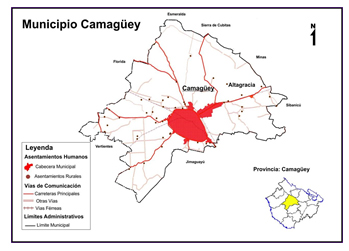 Figura 1. Ubicaci&oacute;n del municipio Camag&uuml;ey en la provincia hom&oacute;nima
            