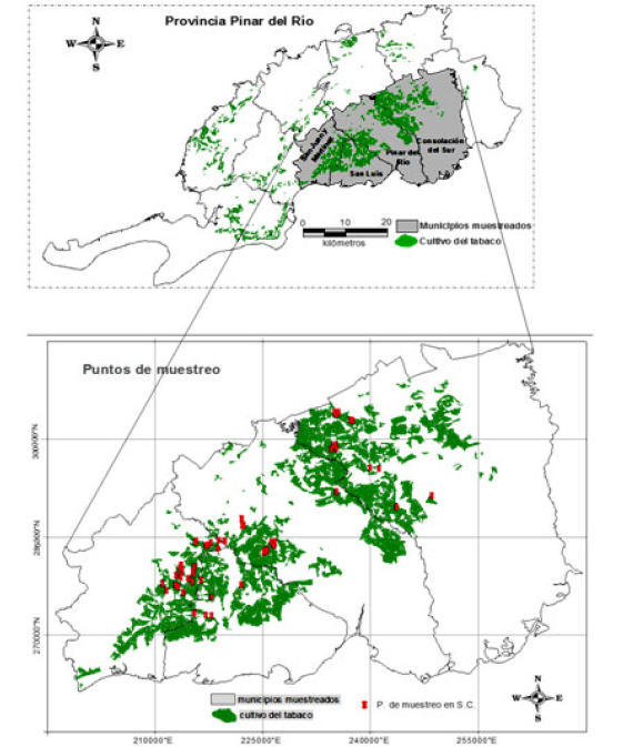 Distribucin geogrfica de los puntos de muestreo