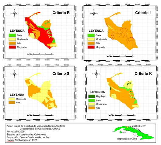 Figura 3. Mapa de los criterios R, I, S y K en la Cuenca M-IV. Escala 1:100 000.