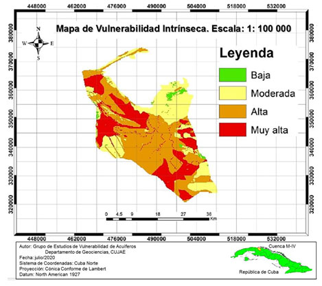 Figura 4. Mapa de vulnerabilidad intrnseca de la Cuenca M-IV.