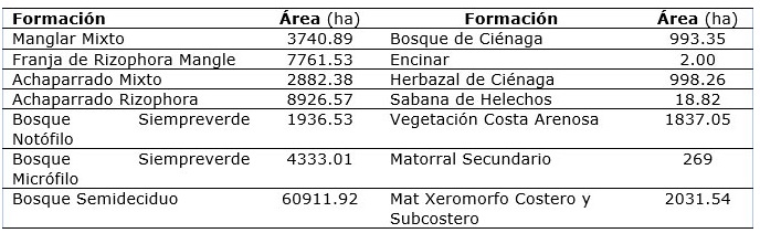 Tabla 2. rea ocupada por las distintas formaciones.