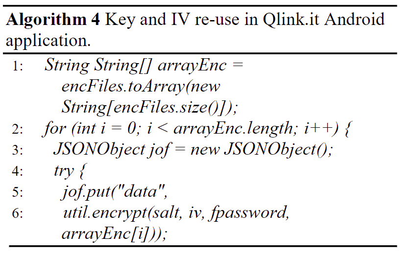 Key and IV re-use in Qlink.it Android application