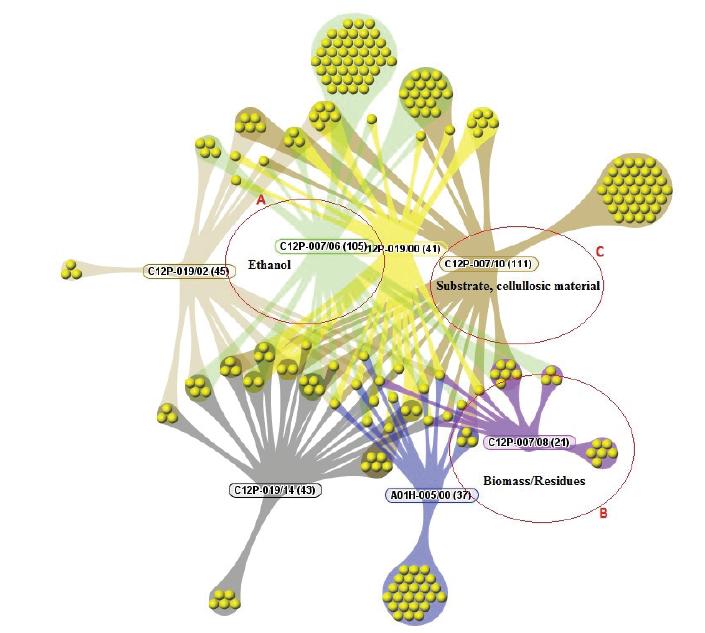 Bioenergy: Subnetworks from the main hubs (8-digit IPC classes) 