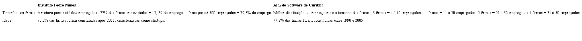 Características do tamanho e idade das firmas nas aglomerações