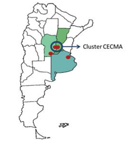 Mapa de Argentina. Ubicación de Cluster CECMA y empresas
