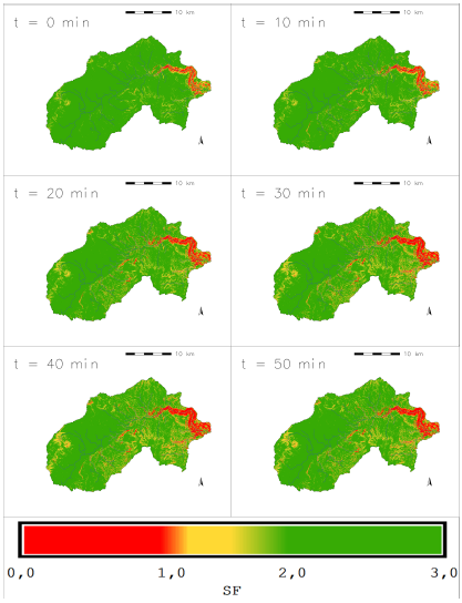 Spatial distribution of the safety factor for a 30-minute rainfall.
