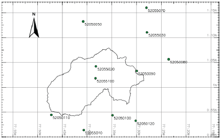 Geographical location of the meteorological stations in the study area.