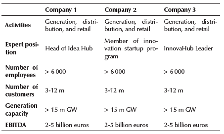 Companies interviewed and position of innovation experts