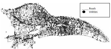 Digitized road network and utilities (Google Maps)