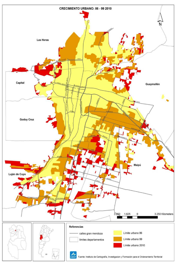 Crecimiento urbano del �rea Metropolitana de Mendoza. 1986, 1999 y 2010